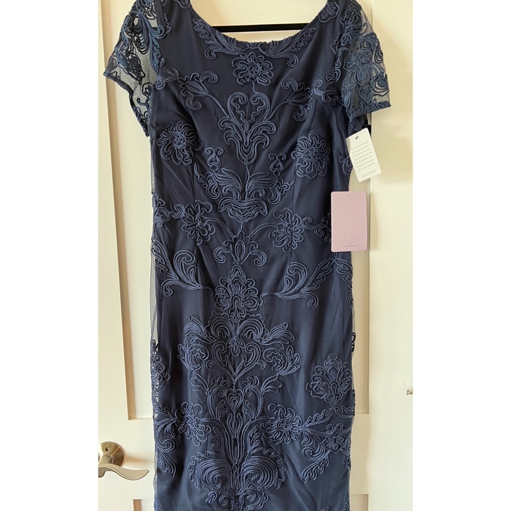 NWT JS Collections Navy Embroidered Cocktail Dress | Size 12